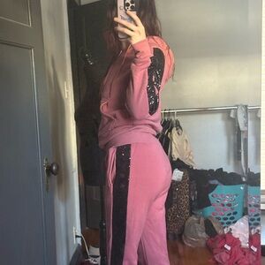 BAMBOO Pink and Black Jumpsuit with Sequin Accents